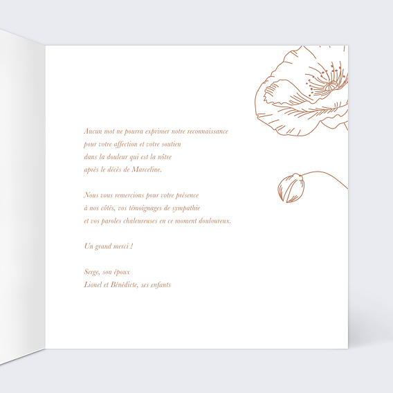 Carte remerciement décès Coquelicot Intérieur Droit