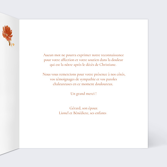 Carte remerciement décès Couronne de Fleurs Intérieur Droit