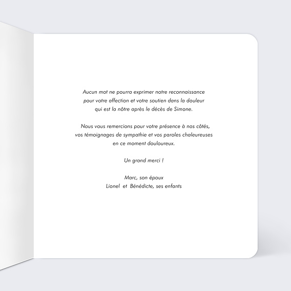 Carte remerciement décès Couronne d'Oliviers Intérieur Droit