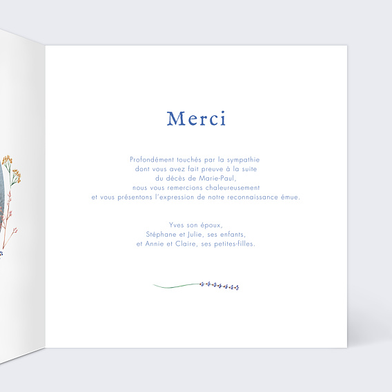 Carte remerciement décès Couronne Minimaliste Intérieur Droit