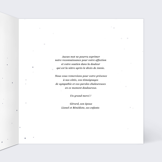 Carte remerciement décès Etoile dans le ciel  Intérieur Droit