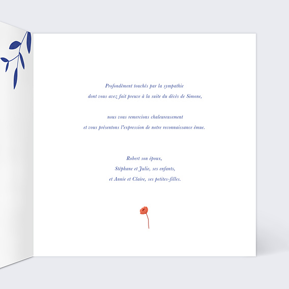 Carte remerciement décès Merci Fleuri Intérieur Droit