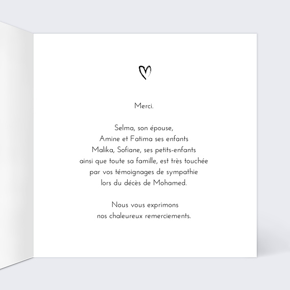 Carte remerciement décès Signature II Intérieur Droit