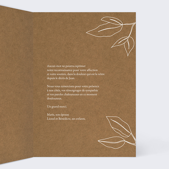 Carte remerciement décès Esquisse Florale Intérieur Droit