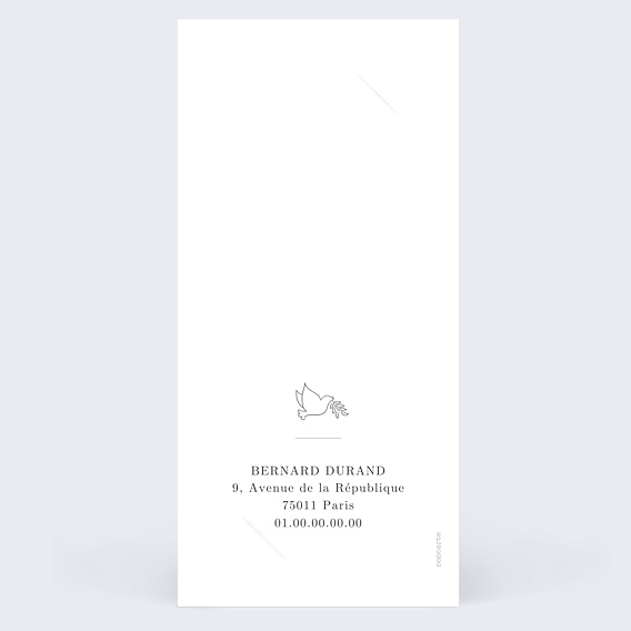 Carte remerciement décès Photo et Colombe Verso