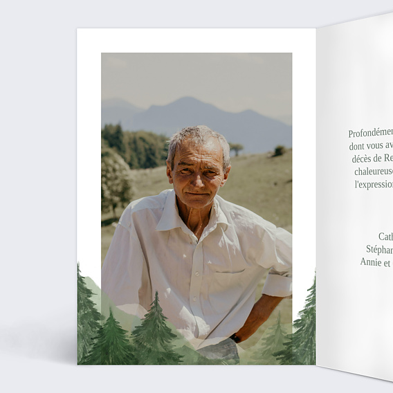 Carte remerciement décès Forêt Verte Intérieur Gauche