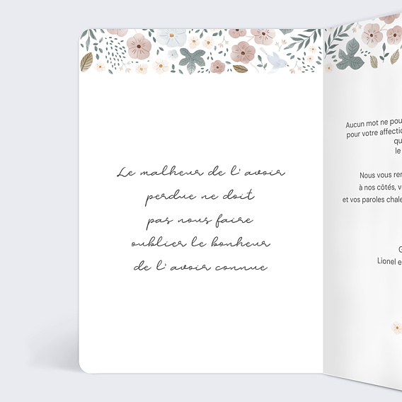Carte remerciement décès Frise Fleurie Intérieur Gauche