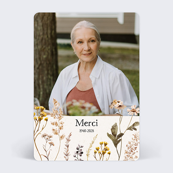 Carte remerciement décès Bouquet Sauvage