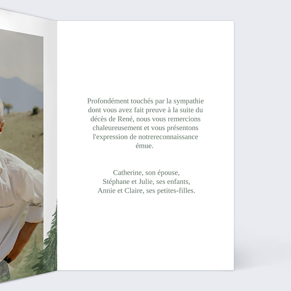 Carte remerciement décès Forêt Verte Intérieur Droit