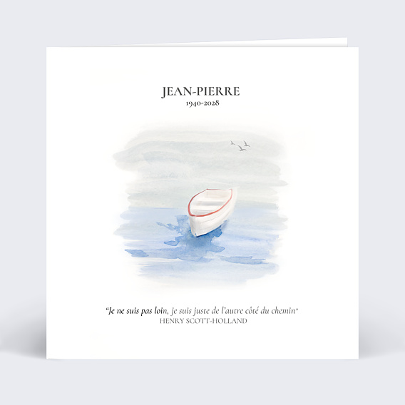 Carte remerciement décès Barque de la foi Recto