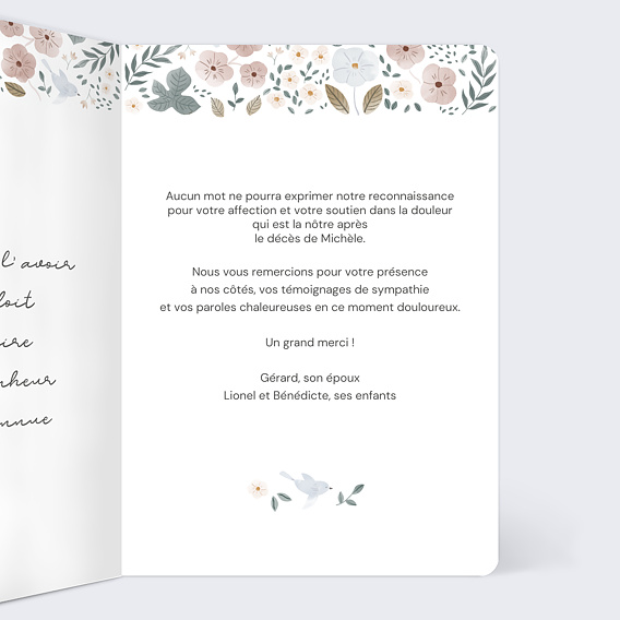 Carte remerciement décès Frise Fleurie Intérieur Droit