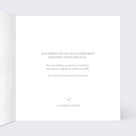 Carte remerciement décès Barque de la foi Intérieur Droit