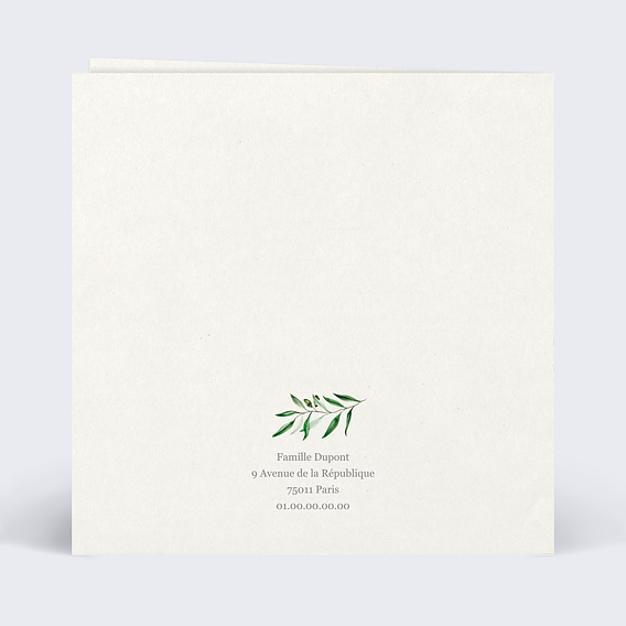 Carte remerciement décès Arche olivier Verso