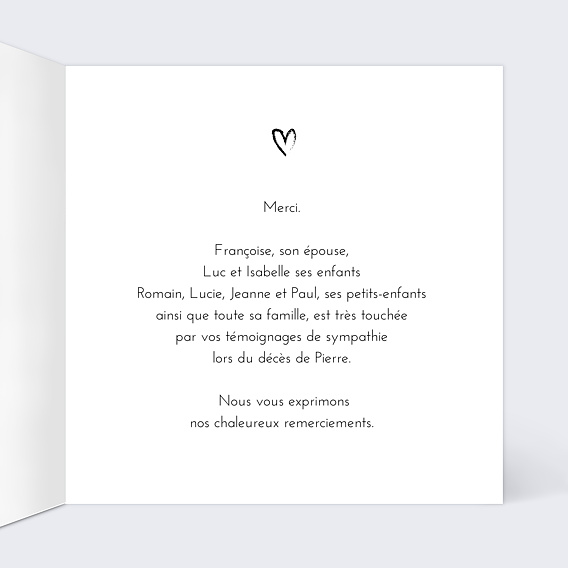 Carte remerciement décès Signature Intérieur Droit