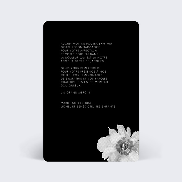Remerciements Décès Fleurs Classiques Verso