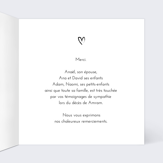Carte remerciement décès Signature I Intérieur Droit