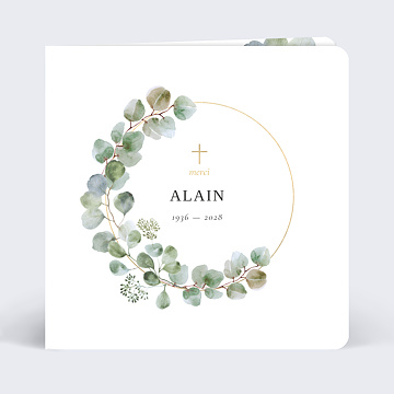 Carte remerciement dcs Couronne Ocre Eucalyptus
