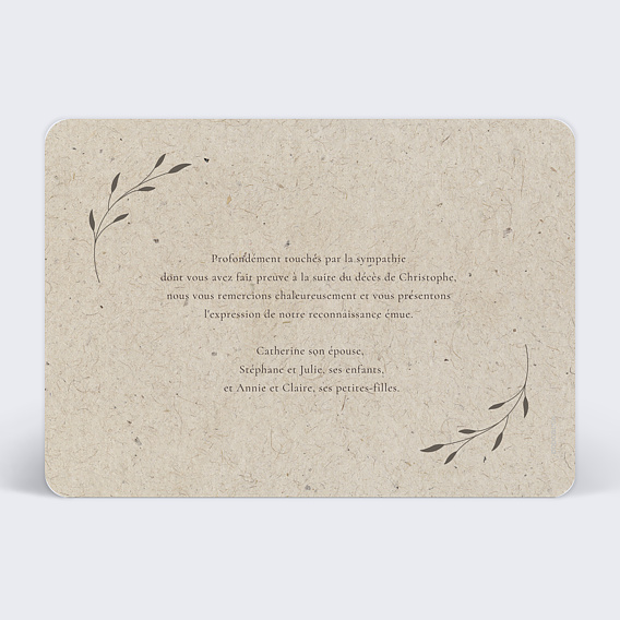 Carte remerciement décès Doux repos Verso