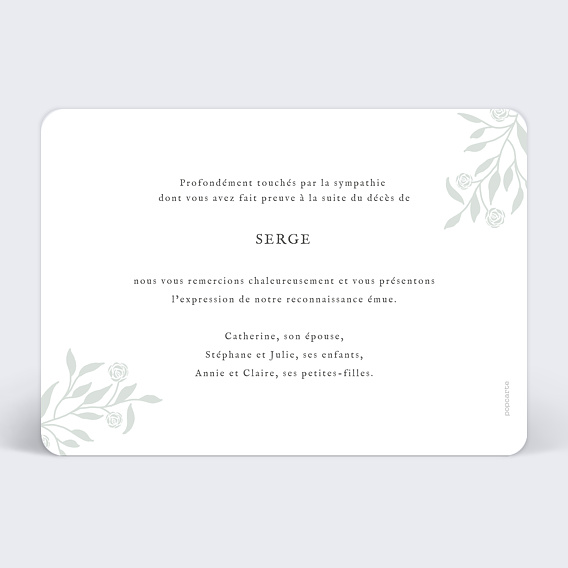 Carte remerciement décès Photo et Végétaux Verso