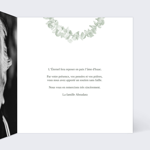 Carte remerciement décès Couronne Eucalyptus Aquarelle Intérieur Droit