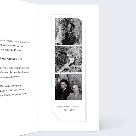 Carte remerciement décès Photo et Colombe Intérieur Droit