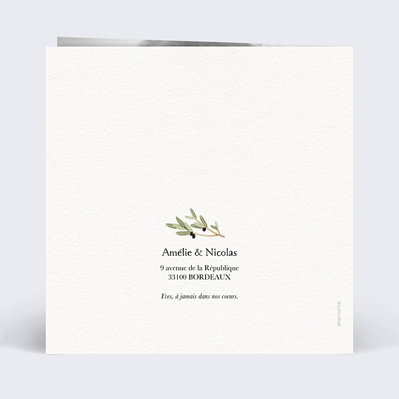 Carte remerciement décès Illustration Arbre Verso