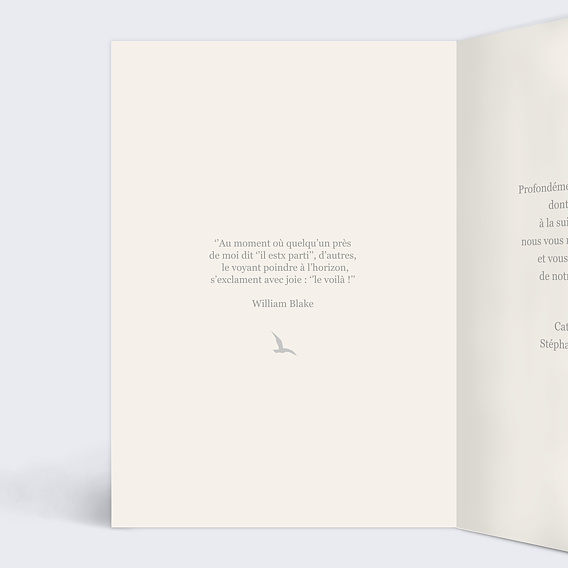 Carte remerciement décès Photo mer Intérieur Gauche