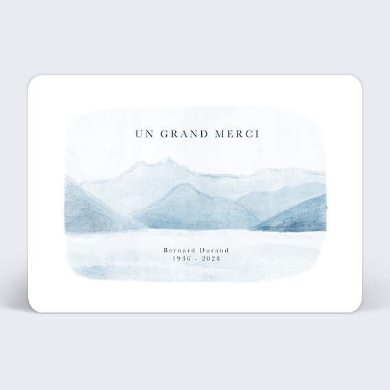 Carte remerciement décès Montagne Aquarelle Recto