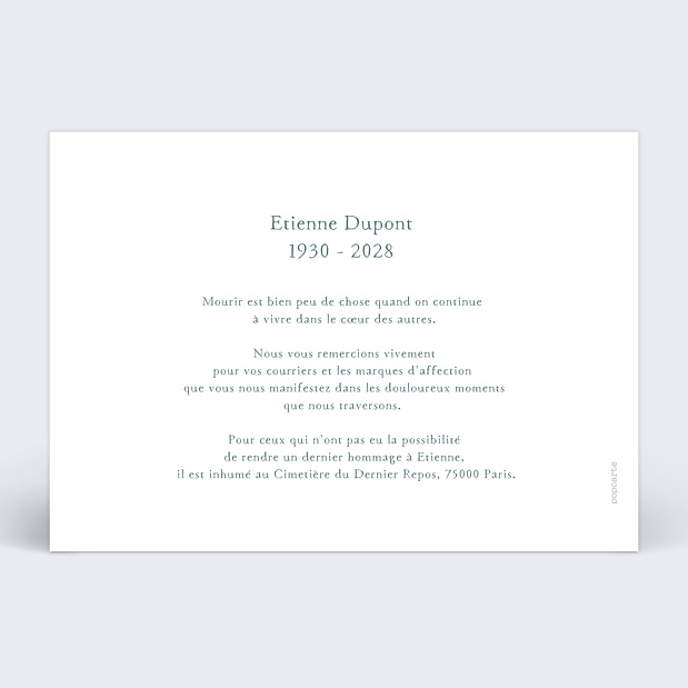 Remerciements Décès Merci Typographique Verso