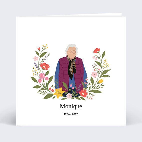 Remerciements Décès Portrait minimaliste avec couronne champêtre
