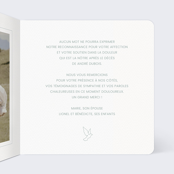 Carte remerciement décès Arbre de Vie Intérieur Droit