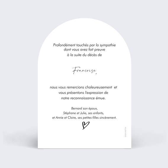 Carte remerciement décès Moments volés Verso