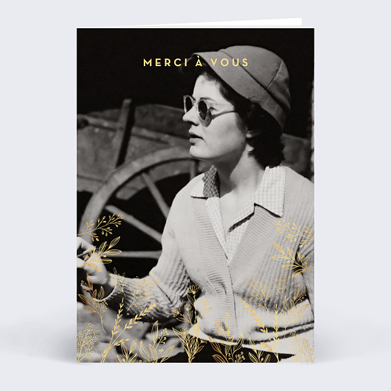 Carte remerciement décès Fleurs Ocre Recto