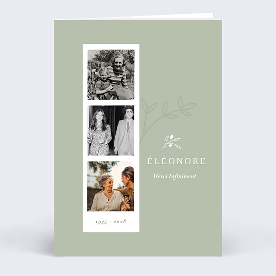 Carte remerciement décès Photomaton Amande Recto