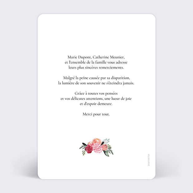 Remerciements Décès Bouquet Éternel Verso