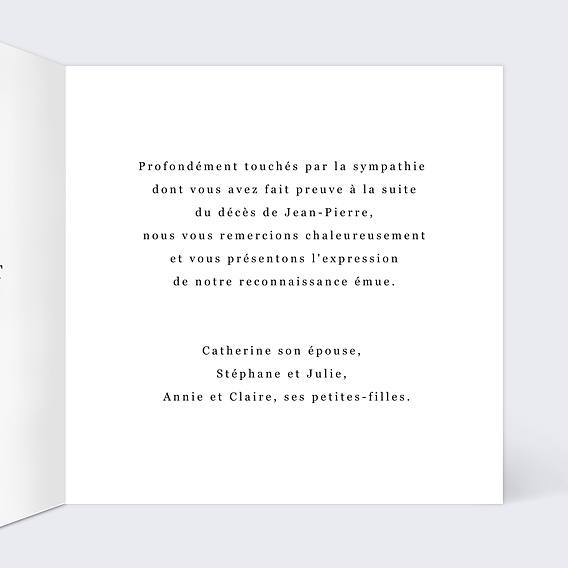 Carte remerciement décès Calligraphie Merci Intérieur Droit