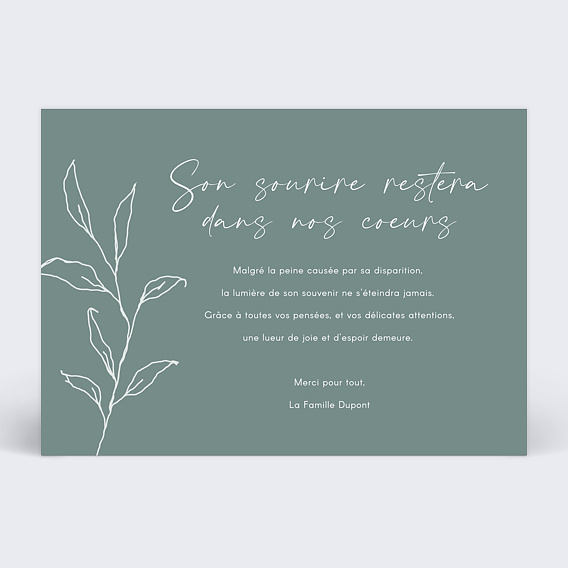 Carte remerciement décès Son Sourire Après 1