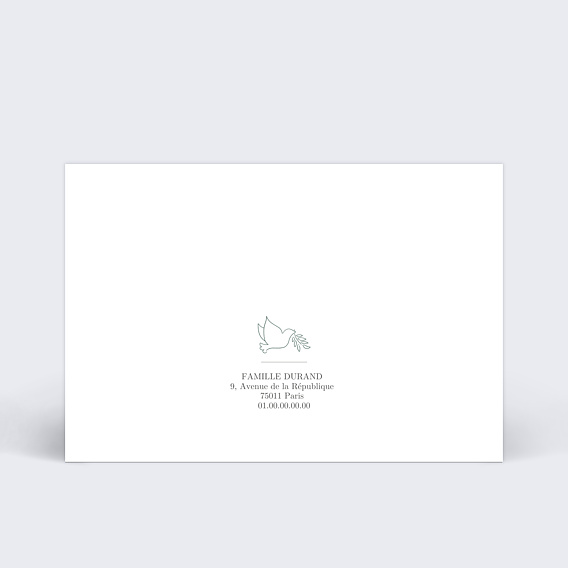 Carte remerciement décès Photo et Colombe Verso