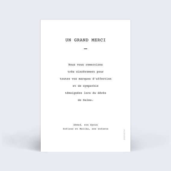 Carte remerciement décès Polaroid Simple V Verso