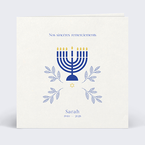 Remerciements Décès Juif Menorah
