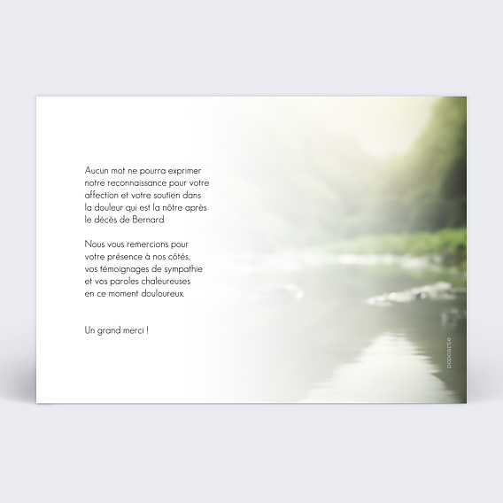 Carte remerciement décès Paysage zen Verso
