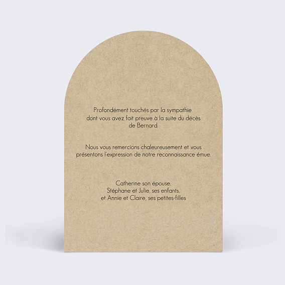 Carte remerciement décès Arbre kraft Verso