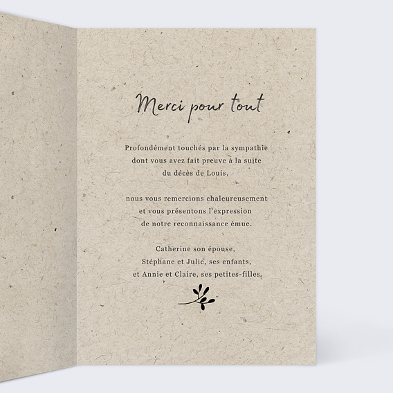 Carte remerciement décès Photomaton Nature Intérieur Droit