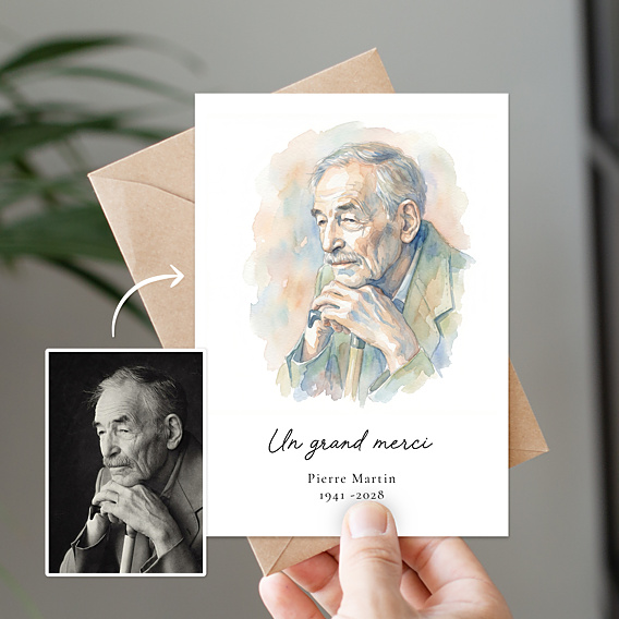 Remerciements Décès Portrait en aquarelle