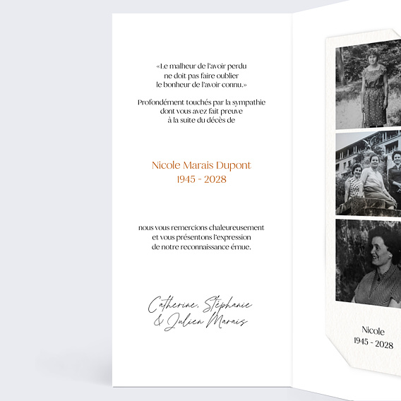 Carte remerciement décès Blé Champêtre Intérieur Gauche