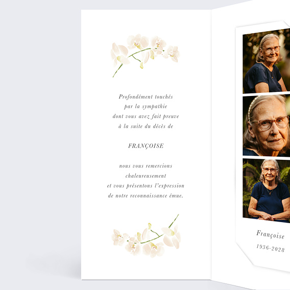 Carte remerciement décès Orchidée Illustration Intérieur Gauche