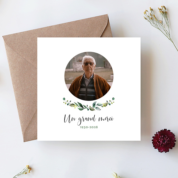 Carte remerciement décès Couronne Eucalyptus Après 1