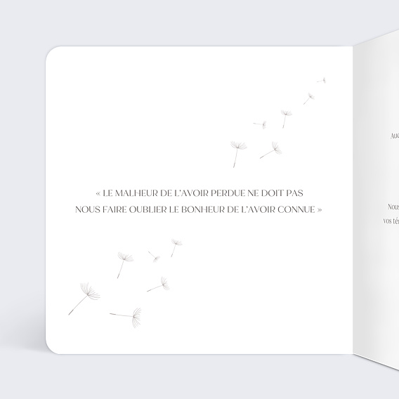 Carte remerciement décès Pissenlit Illustration Intérieur Gauche