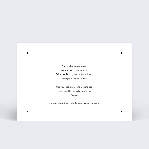 Carte remerciement décès Cadre Design I Verso
