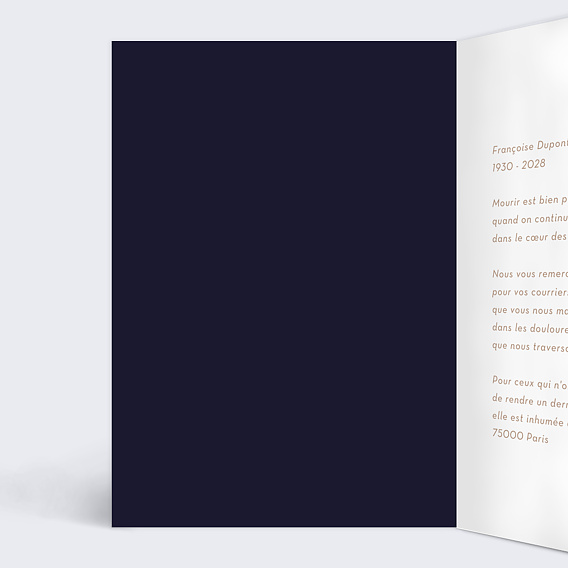 Carte remerciement décès Fleurs Ocre Intérieur Gauche